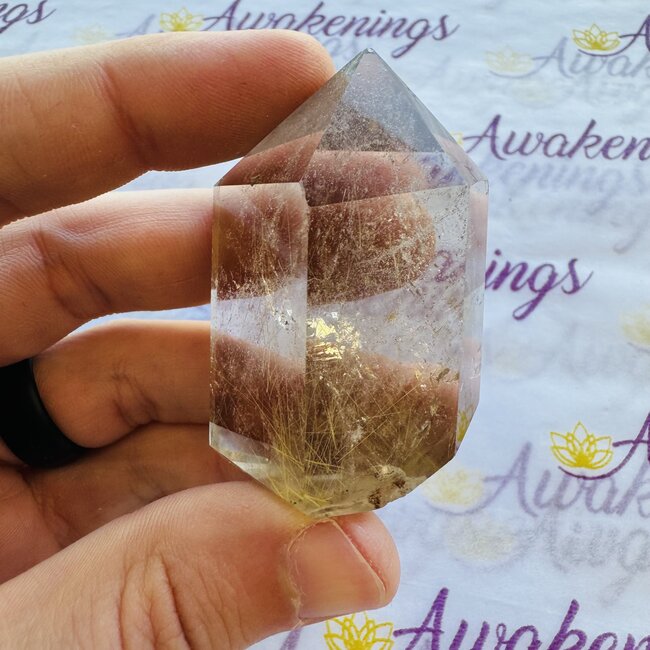 Gold (Golden Rutile Angel Venus Hair) Rutilated Quartz Tower Generator Point - Medium (2-3")