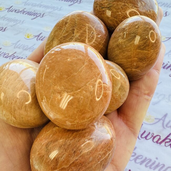 Peach Moonstone Palm Pillow Pocket Stone