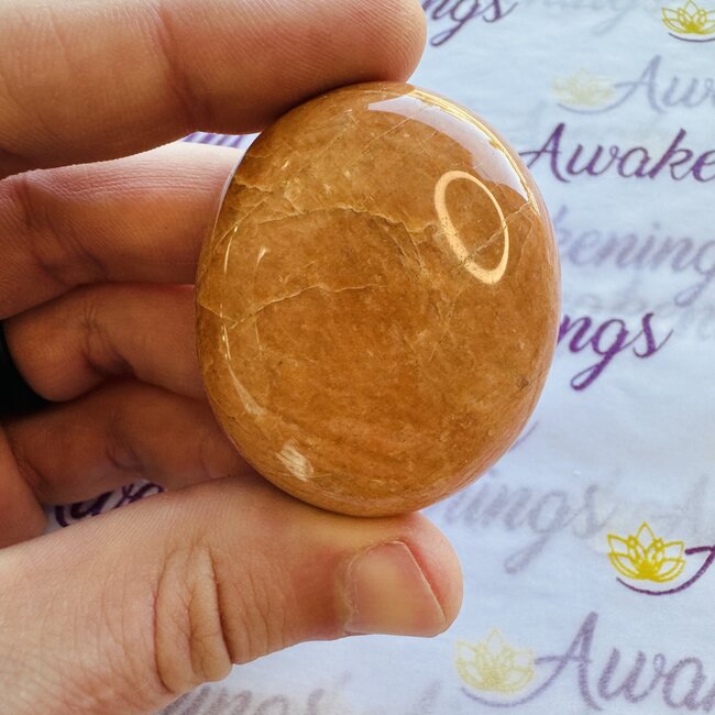 Peach Moonstone Palm Pillow Pocket Stone