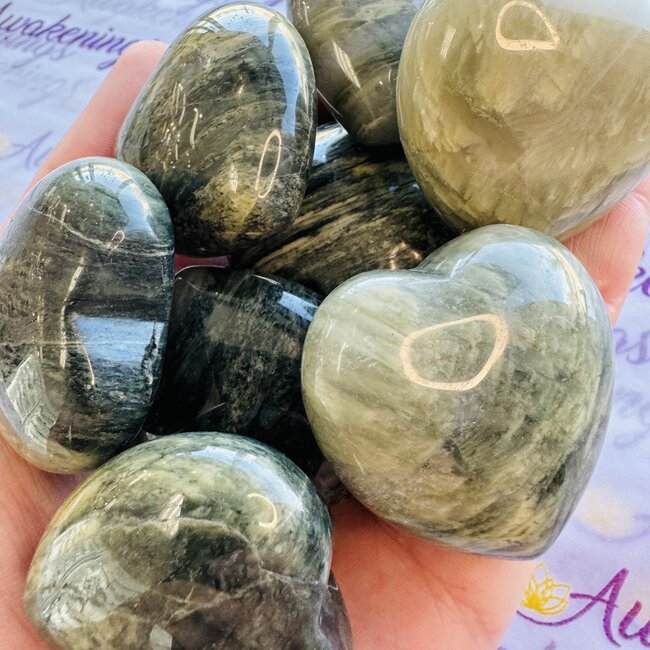 Green Hair Jasper Puffy Hearts