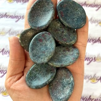 Blue Kyanite with Ruby Worry (Thumb Fidget Relaxation Pocket) Stones - Small Oval