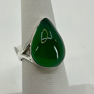 Green Onyx Rings - Size 6.5 Teardrop Pear Bevel Sterling Silver