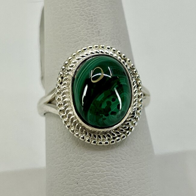 Malachite Rings - Size 7 Oval Filigree Sterling Silver