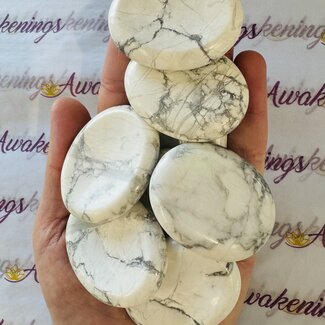 White Howlite (Magnesite) Worry (Thumb Fidget Relaxation Pocket) Stones - Large Oval
