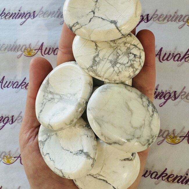 White Howlite (Magnesite) Worry (Thumb Fidget Relaxation Pocket) Stones - Large Oval
