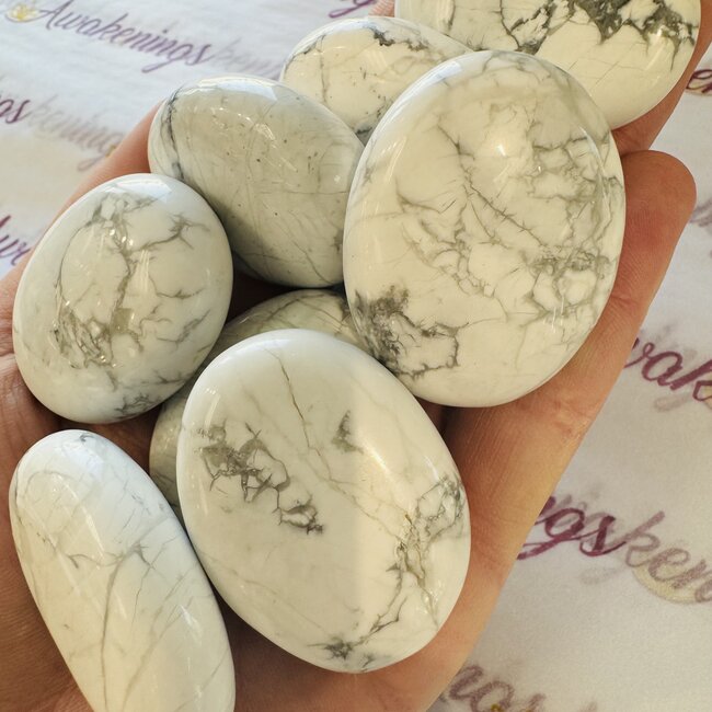 White Howlite (Magnesite) - Palm Pillow Pocket Stone