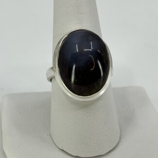 Indonesian Plume (Feather) Agate Ring - Size 10 - Oval Sterling Silver