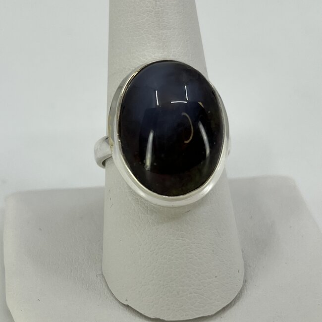 Indonesian Plume (Feather) Agate Ring - Size 10 - Oval Sterling Silver