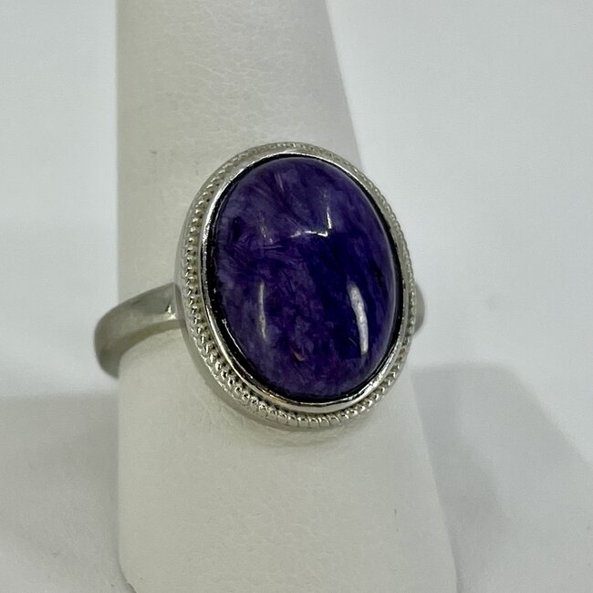 Charoite Rings - Oval - Size 7 White Bronze (Silver)