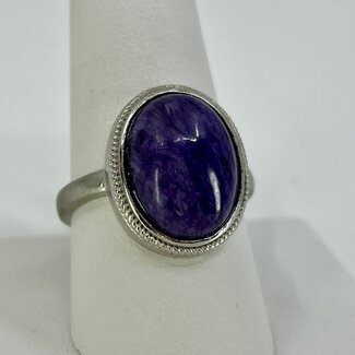 Charoite Rings - Oval - Size 10 White Bronze (Silver)