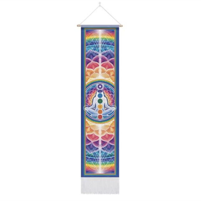 Tapestry Banner Wall Hanging Decor - Rainbow Chakra Lotus - Large 56in x 12.75in Home Decor