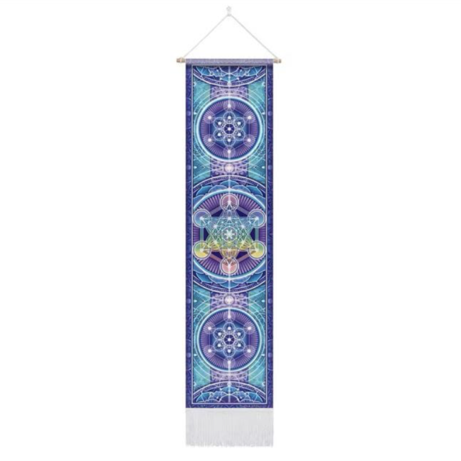 Tapestry Banner Wall Hanging Decor - Metatrons Cube Sacred Symbols - Large 56in x 12.75in Home Decor