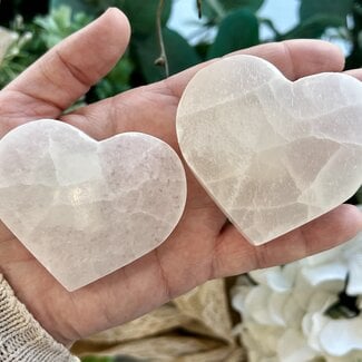 Selenite (Satin Spar Gypsum) Charging Disks Plates Station - Heart 2.5" Small