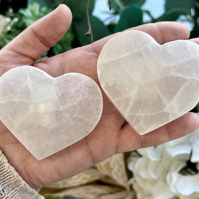 Selenite (Satin Spar Gypsum) Charging Disks Plates - Heart 2.5" Small