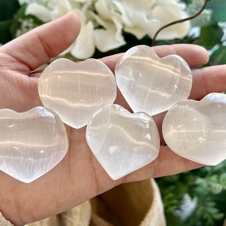 Selenite (Satin Spar Gypsum) Charging Hearts - 2" Mini