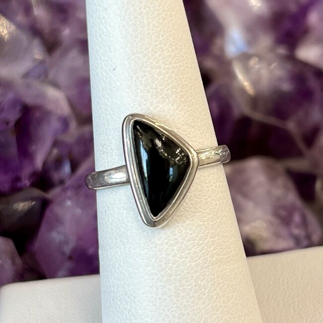 Black Onyx Ring-Size 6 Angled Triangle Sterling Silver