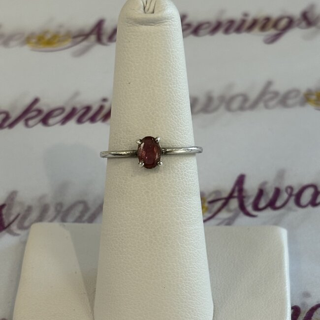 Pink Ruby Red (Rubellite) Tourmaline Ring - Size 6 Faceted Simple Oval - Claw Prong Set Sterling Silver