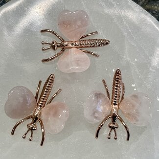 Rose Quartz Dragonfly Hearts - Small Carving