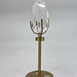 Clear Quartz Faceted Teardrop on Gold Stand Pin