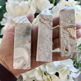 White Crazy Lace Agate Obelisk - Tower Point Generator - Medium (2-4") White Crazy Lace Agate Obelisk - Tower Point Generator - Medium (2-4")
