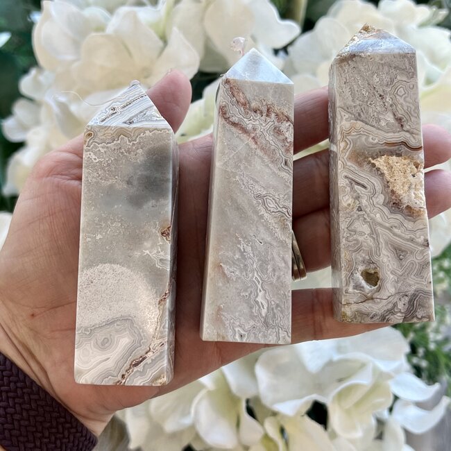 White Crazy Lace Agate Obelisk - Tower Point Generator - Medium (2-4")