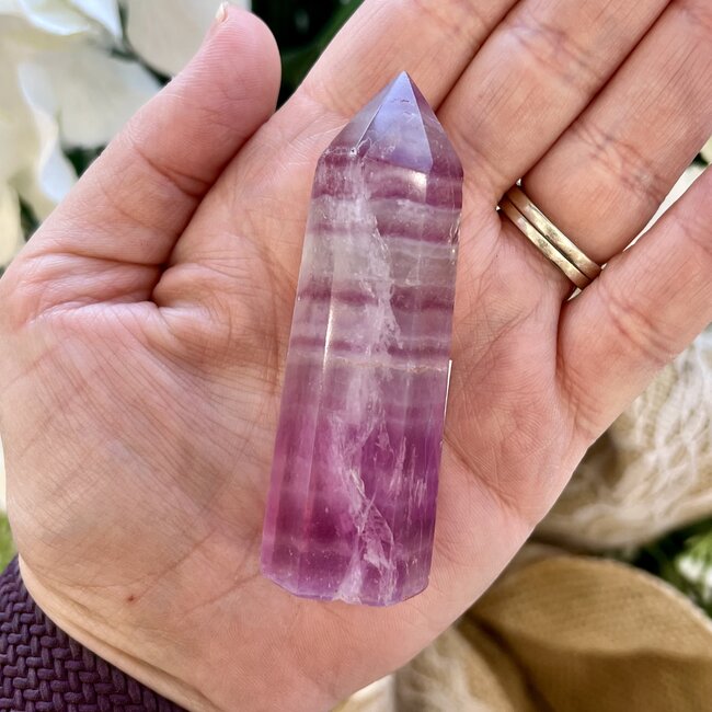 Purple Flower Fluorite Tower Point Generator- Medium (2-3")