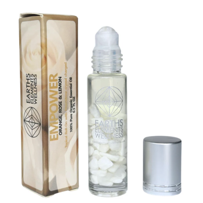Organic Essential Oil Roller Roll On - Empower (Orange Rose & Lemon) Moonstone  .5oz-Earth's Elements
