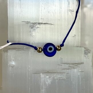 Evil Eye Bracelets - Blue Simple Adjustable Gold Bead - Parachute (Blue Eye) String Protection