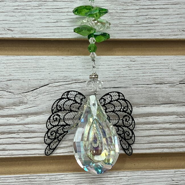 Angel Wing Green Beaded Crystal Prism Suncatcher Sun Catcher  - Window Mirror Home Decor
