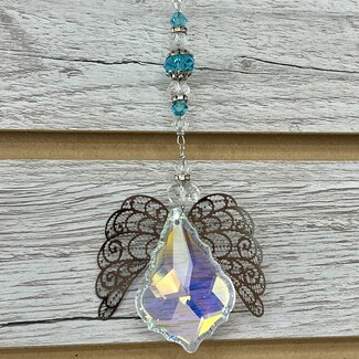 Angel Wing Blue Beaded Crystal Prism Suncatcher Sun Catcher  - Window Mirror Home Decor