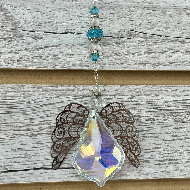 Angel Wing Blue Beaded Crystal Prism Suncatcher Sun Catcher  - Window Mirror Home Decor
