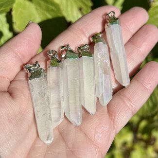 White Angel Aura Quartz Pendant - Point Silver Cap