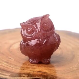 Strawberry Quartz (Red Guava) Owl - Small Animal Figurine Carving Statue