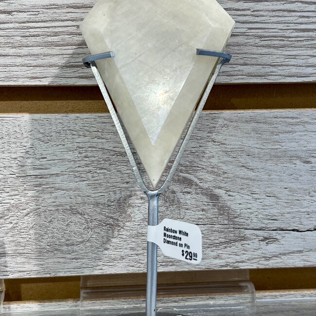 Rainbow White Moonstone Diamond on Pin Stand - Small