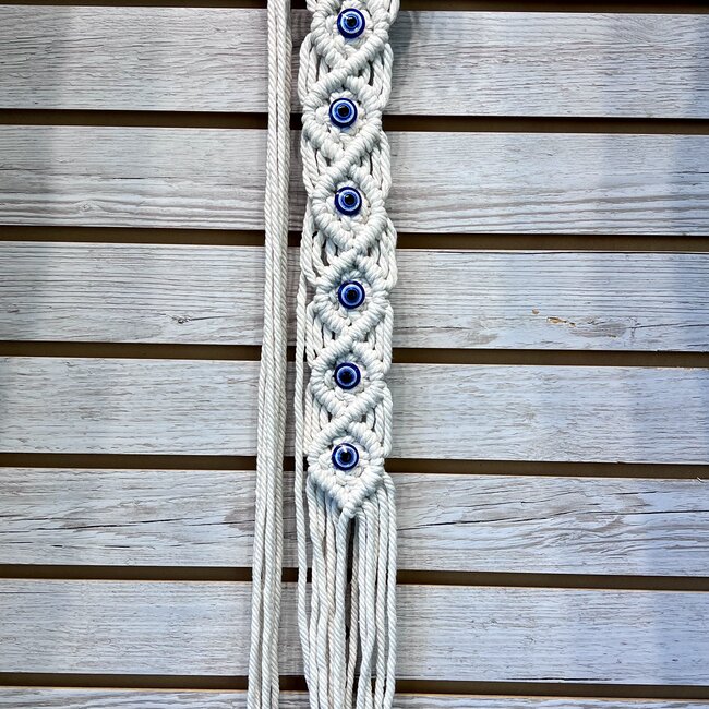 Evil Eye Dreamcatcher Dream Catcher - White Yarn Knitted 29"