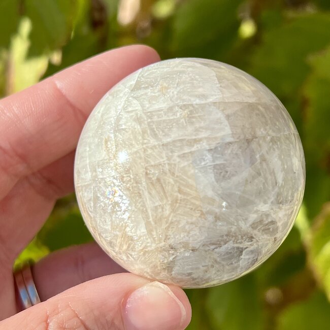 White Natrolite Zeolite Sphere Orb - 50mm (High Flash)