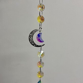 Prism Suncatcher Sun Catcher (Silver Crescent Moon 16") - Window Mirror Crystal - Teardrop Feng Shui