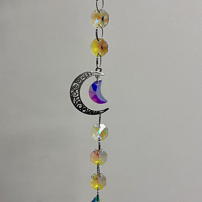 Prism Suncatcher Sun Catcher (Silver Crescent Moon 16") - Window Mirror Crystal - Teardrop Feng Shui
