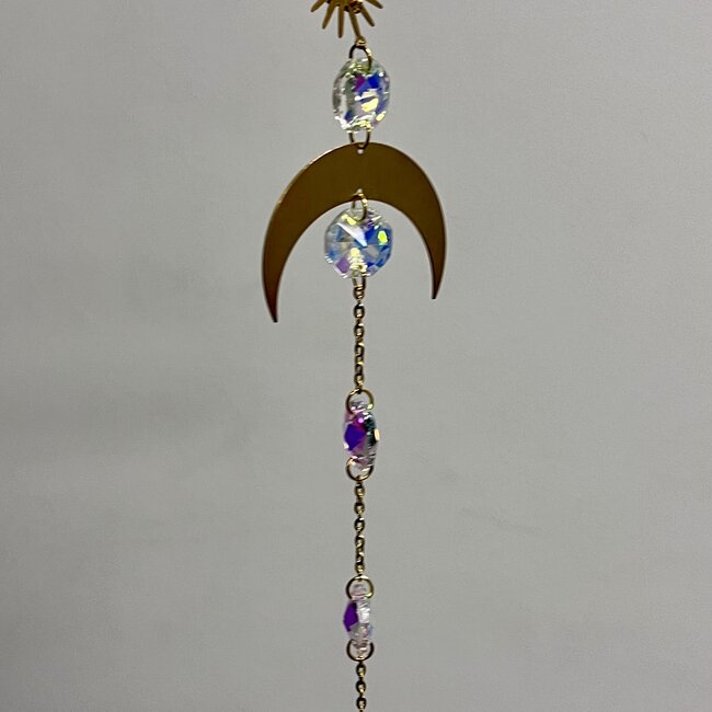 Prism Suncatcher Sun Catcher (Crescent Moon 17") - Window Mirror Crystal - Round Gold Feng Shui