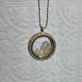 Sunstone (Heliolite) Inside Gold Locket (18-24") Rhinestone Necklace - Adjustable Magnetic Beaded Chain Pendant Charm