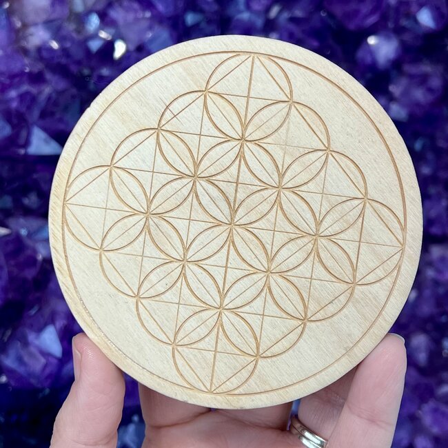 Crystal Grids - Square Flower of Life Wood - 4"