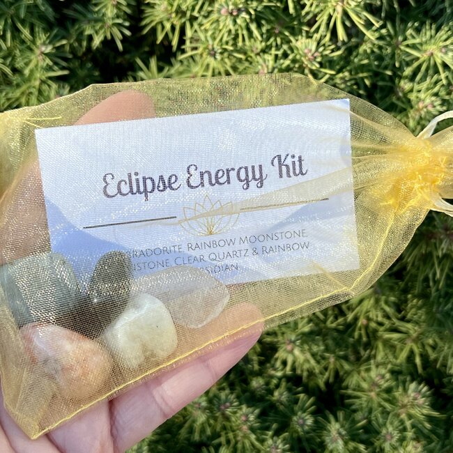Eclipse Energy - Crystal Kit Set Bundle Pack - Labradorite Rainbow Moonstone Sunstone Clear Quartz Black Obsidian