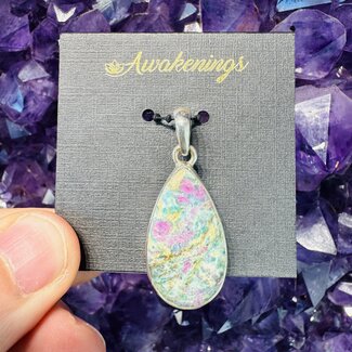 Ruby in Fuchsite Pendant - Teardrop Pear Sterling Silver
