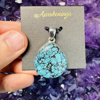 Natural Turquoise Pendant Wide Teardrop Pear Sterling Silver
