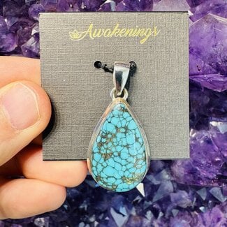 Natural Turquoise Pendant - Teardrop Pear Sterling Silver