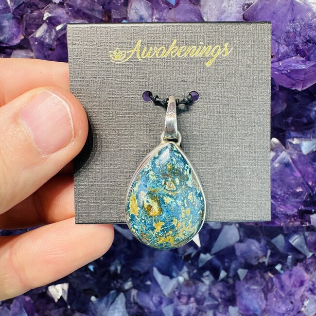Shattuckite Pendant Teardrop Pear Sterling Silver