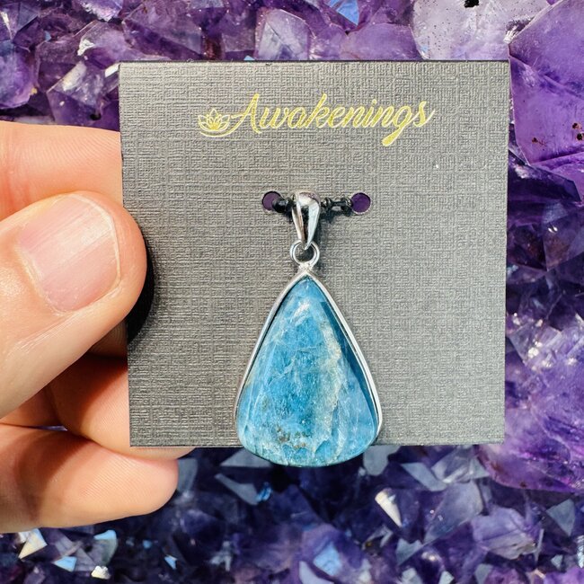 Blue Apatite Pendants - Teardrop Pear Bezel Set - Sterling Silver