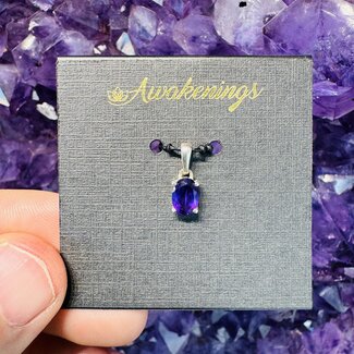 Amethyst Pendant - Oval Faceted - Sterling Silver Small