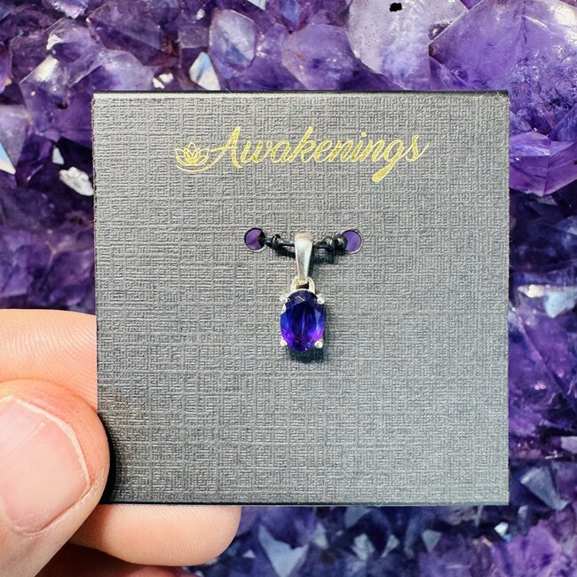 Amethyst Pendant - Oval Faceted - Sterling Silver Small