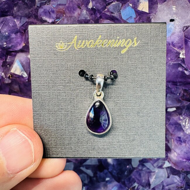 Amethyst Pendant - Teardrop Pear Sterling Silver